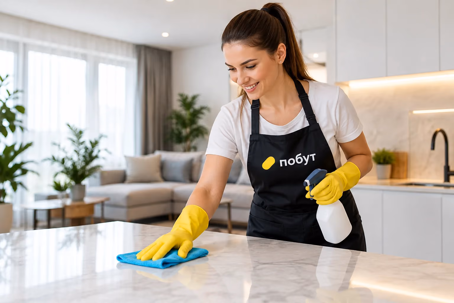 Pobut Cleaning cleaner wiping a kitchen counter